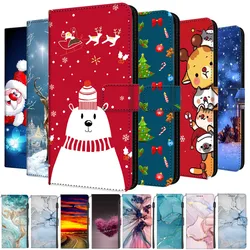 Christmas Marble Leather Cases For Samsung Galaxy A54 A71 5G A03S A20E A22 4G M01 Phone Wallet Flip Cover Card Holder Stand Bags