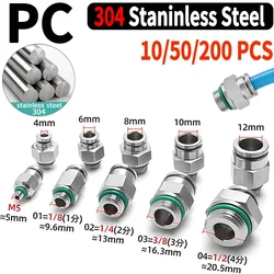 PC-G Straight-Through 304 Stainless Steel Pneumatic Quick Connector G1/8 1/4 3/8 1/2 External Thread Hose Connector 4 6 8 10mm