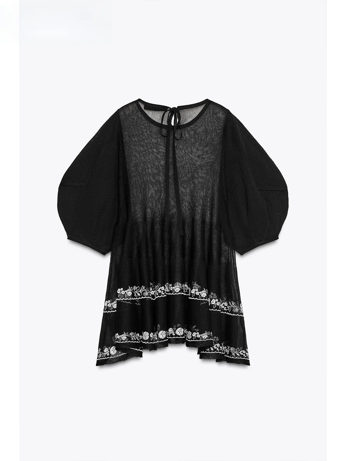 

ZAPRHA 2025 Summer New Faion Sexy Embroidery Thin Needle Comfortable ort Sve Long irt Women's Loose Fit Bubble Sve