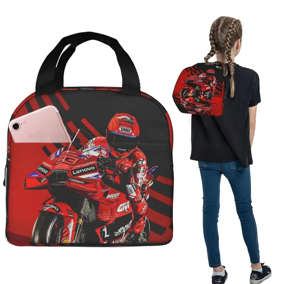 Motorcycle Racing Marqueze Insulated Lunch Bag for Women Kids Portable Food Boxes Thermal Lunch Box Tote