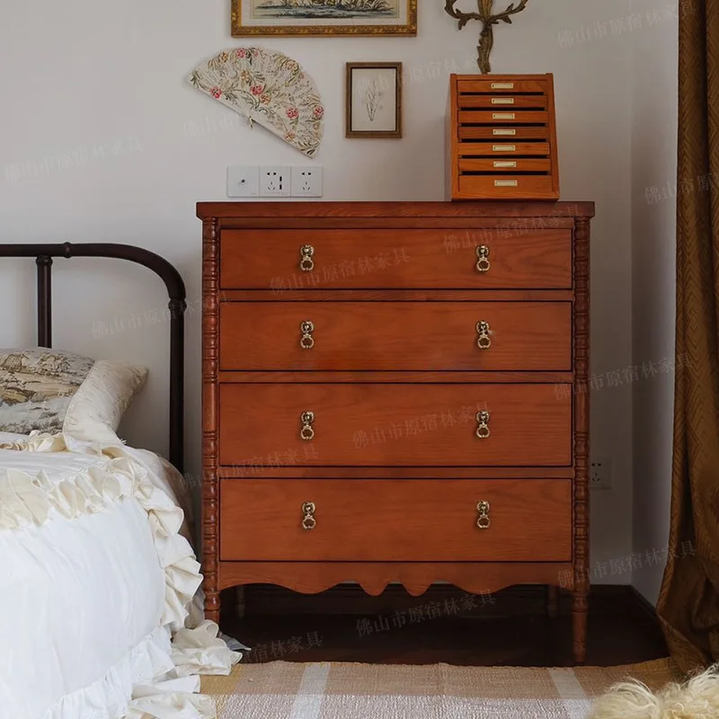 

Camille series chest French wooden storage cabinet Solid wood locker Log retro chest vertical