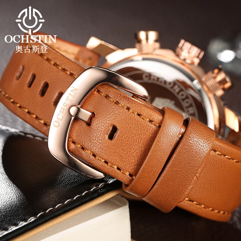 OCHSTIN ساعات حركة كوارتز للرجال ساعة يد بحزام جلدي مقاومة للماء رائجة البيع سلسلة الملاح ساعة التقويم للذكور #5