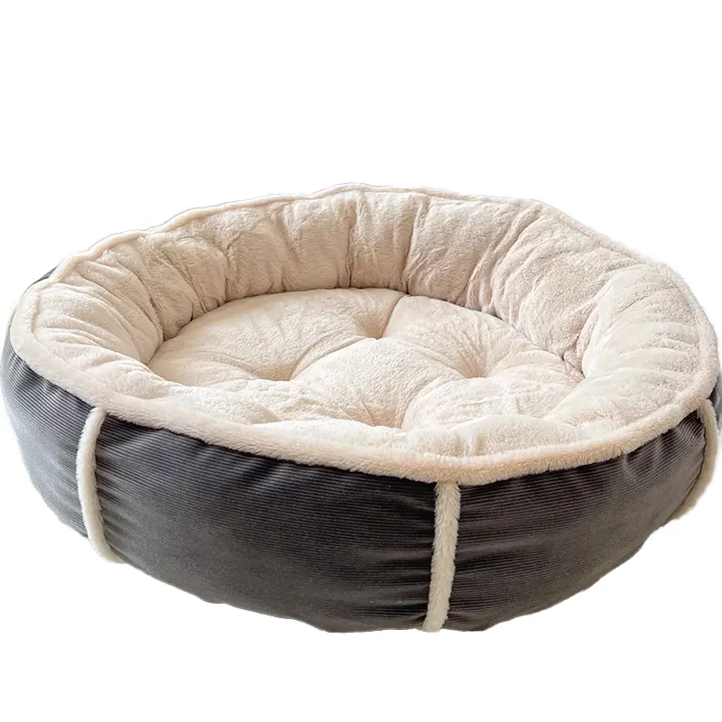 Luxury Round Faux Fur Dog Bed – Warm Cozy Plush Nest with Natural Dot Pattern, Multi-Size Indoor Pet Sleeping Cushion