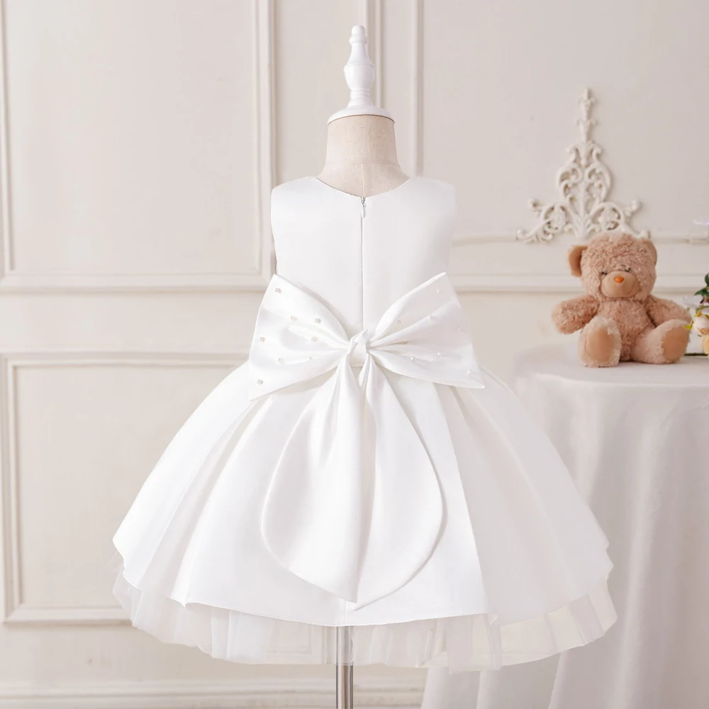 Newborn White 1st Birthday Dress For Baby Girl Clothes Beading Princess Dress Girls Dresses Big Bow Baptism Party Gown 0-4 Year