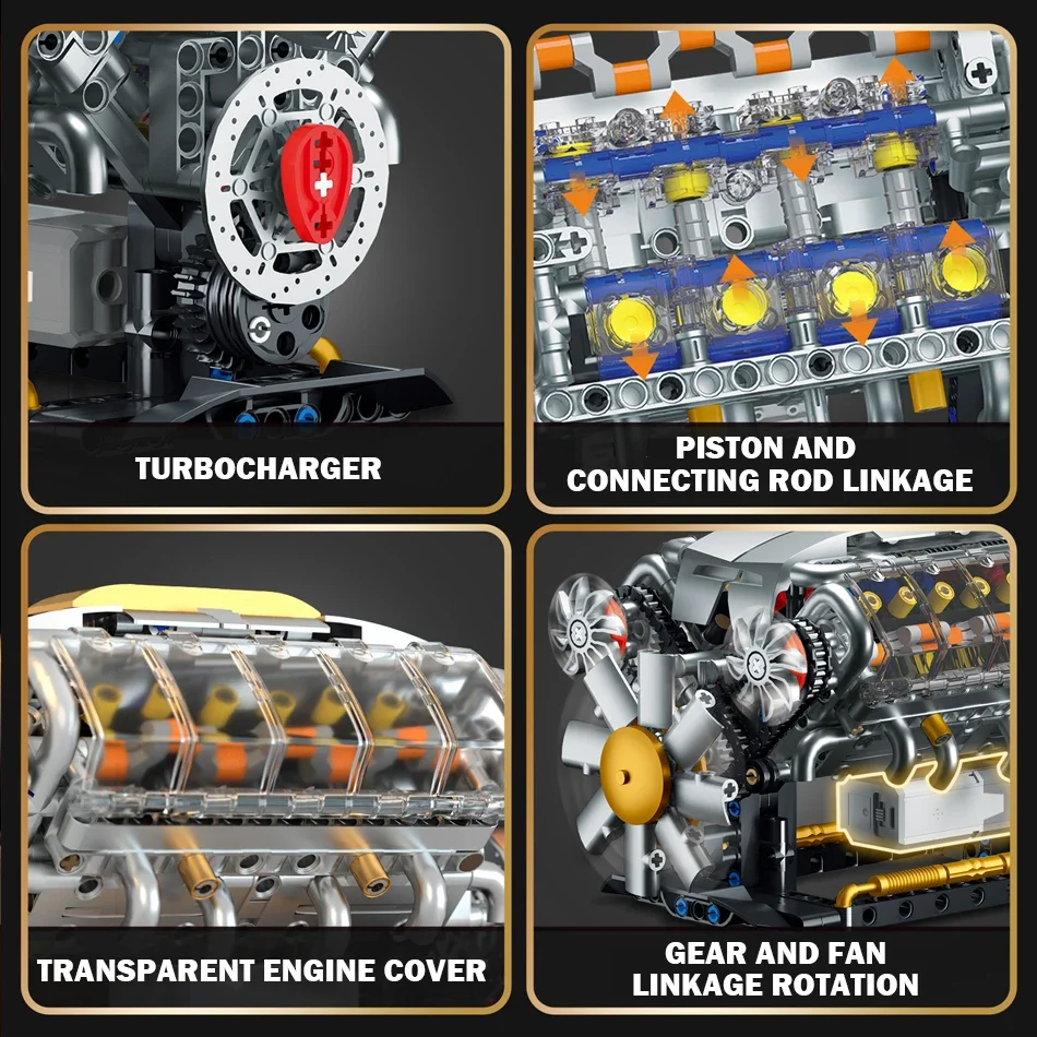 التقنية بمحركات V8 محرك نموذج الطوب لعب للطفل هدية 692 قطعة محرك السيارة الكهربائية مجموعة مكعبات بناء السيارة الخارقة #5