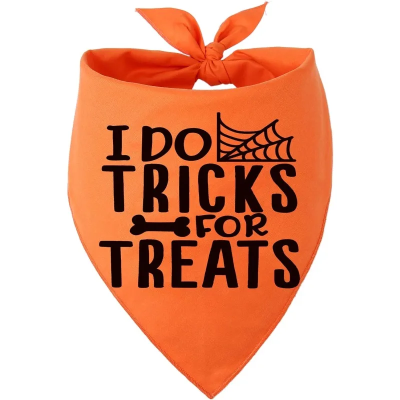 I DO TRICKS FOT TREATS Halloween Orange Bandanas for Dogs Inspector Triangle Pet Scarf Gift Halloween Party Supplies Decoration