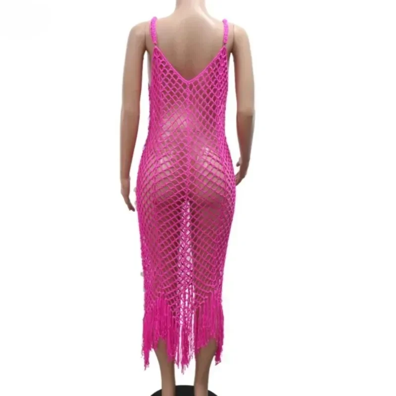 Sexy lantejoulas bodycon vestido para mulheres cinta de espaguete ver através de borla retalhos vestidos femininos festa clubwear novo
