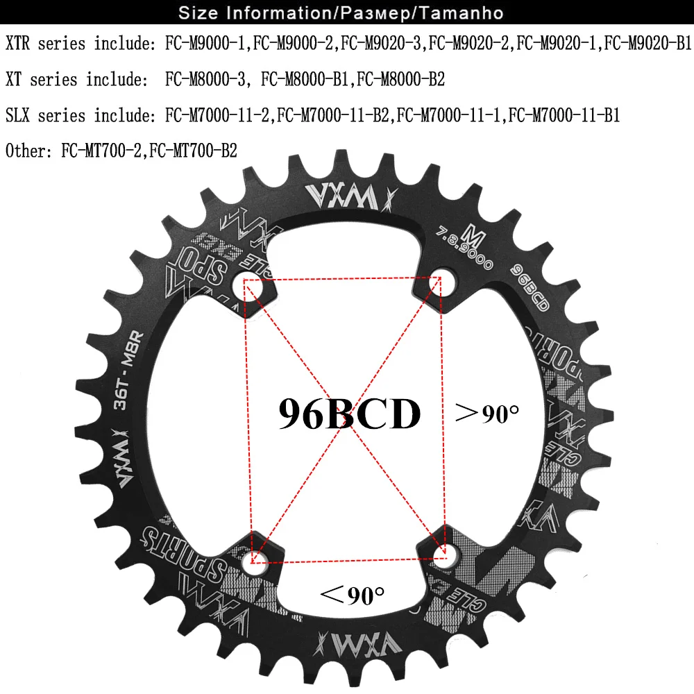 VXM-96BCD VTT Vélo lumière Ronde Ovale large et étroite plateau M7000 M8000 M9000 30T 32T 34T 36T 38T Route Étoile Anneau Vélo pièce ensemble