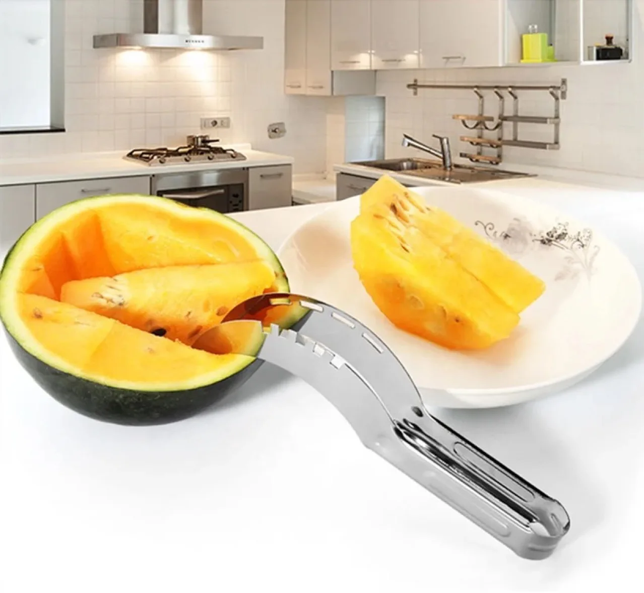

Watermelon Slicer, Watermelon Tongs,Stainless Steel Kitchen Gadget, Fruit Cutter, Multi-Function Cutting and Slicing Knife