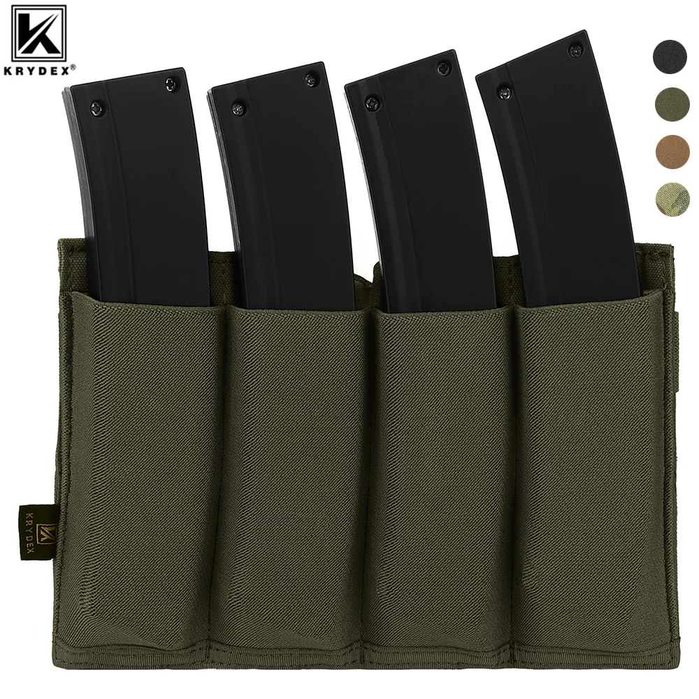 KRYDEX Quadruple Elastic Open Top SMG Magazine Pouch MOLLE Tactical MP5/ MP7 / Kriss Mag Pouch Holder Hunting Vest Accessories