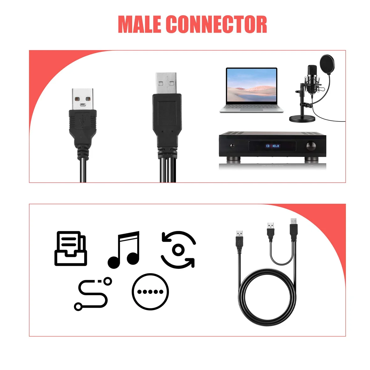 Usb 2.0 Type Een Man Naar Dual Usb Een Mannelijke Y Splitter Kabel Koord Zwart