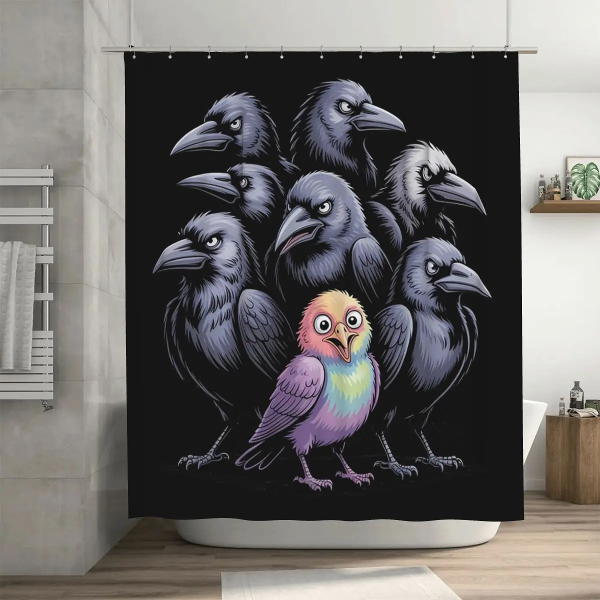

Pastel Bird Stands Out From Crows Shower Curtain Bathroom Polyester Waterproof Bath Curtains with Hooks