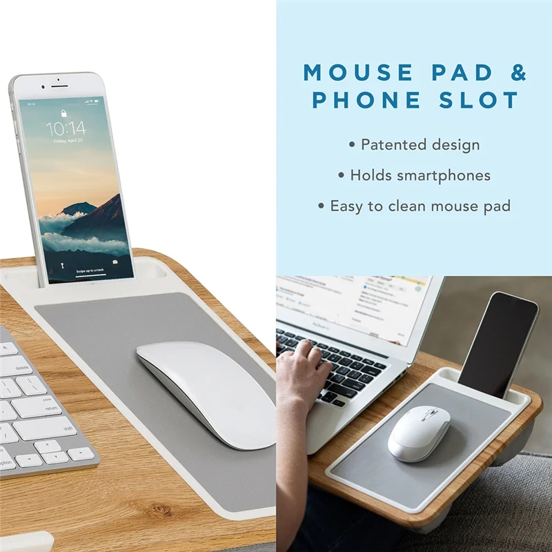 

High Quality Home Office Pro Lap Desk With Wrist Rest, Mouse Pad, Phone Holder - Fits Laptops Up To 15.6 Inch