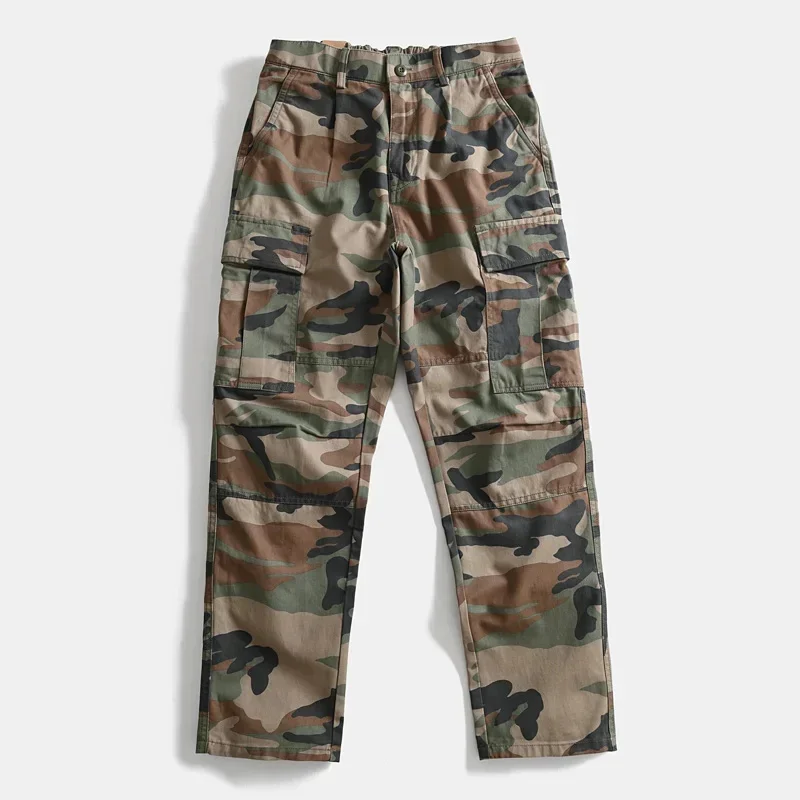 سراويل البضائع الرجالية ذات الساق المستقيمة الأمريكية المموهة من القطن الثقيل في الهواء الطلق متعددة الجيوب #3