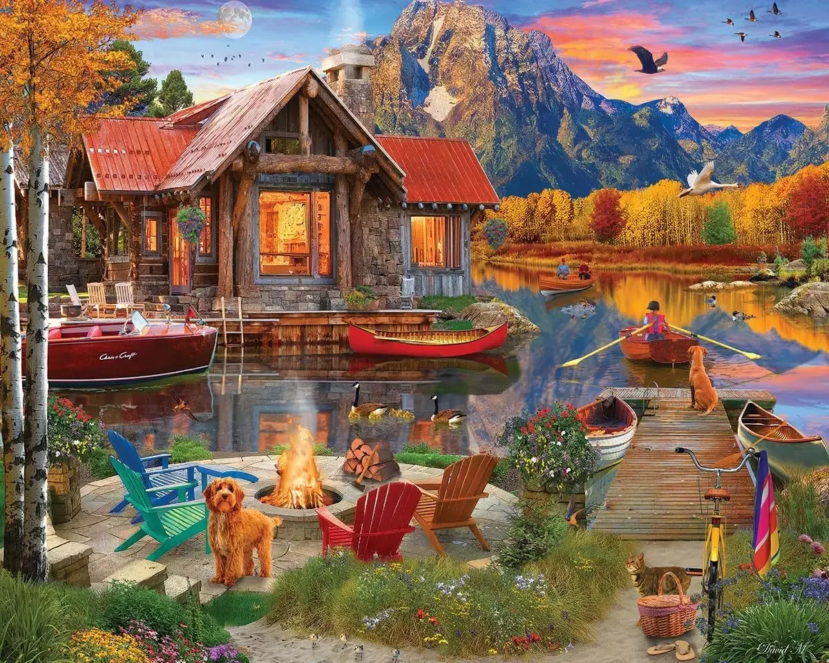 

300/500/1000 Pcs Mountain Cabin Wooden Puzzle Forest Landscape Jigsaw Puzzle Brain Training Toy Hoilday Gifts for Adult Leisure