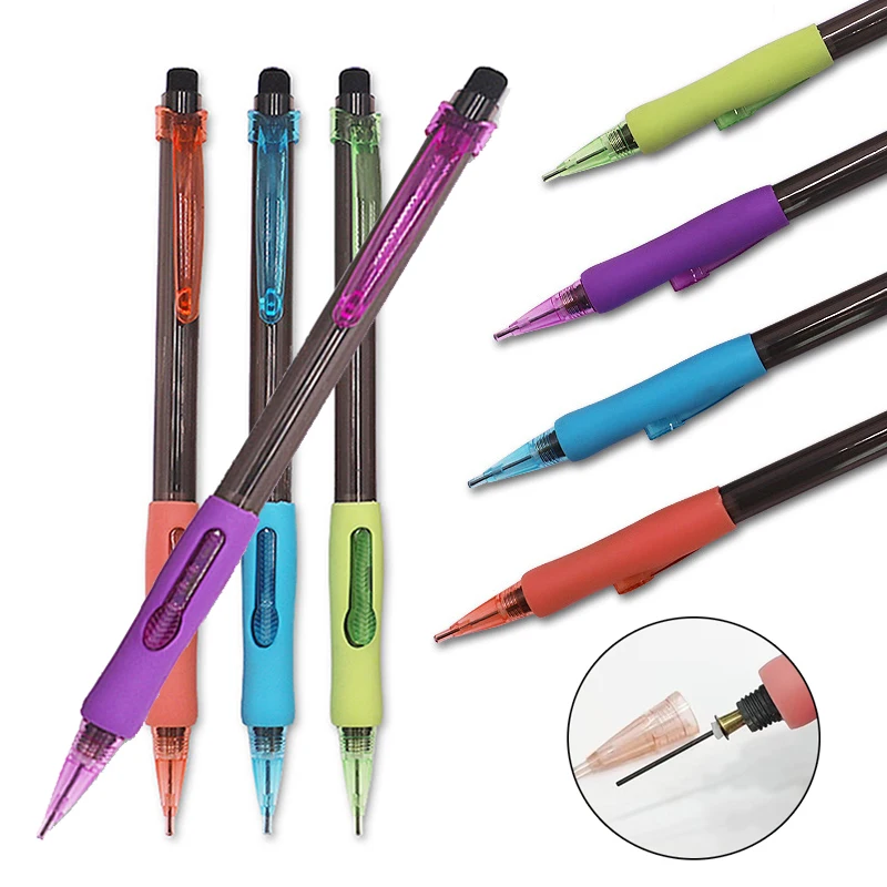 3 Teile/satz 0,5 0,7mm Seite Drücken Mechanische Bleistift mit Radiergummi HB Führt Schule Büro Malerei Schreiben Schreibwaren – Detail 3