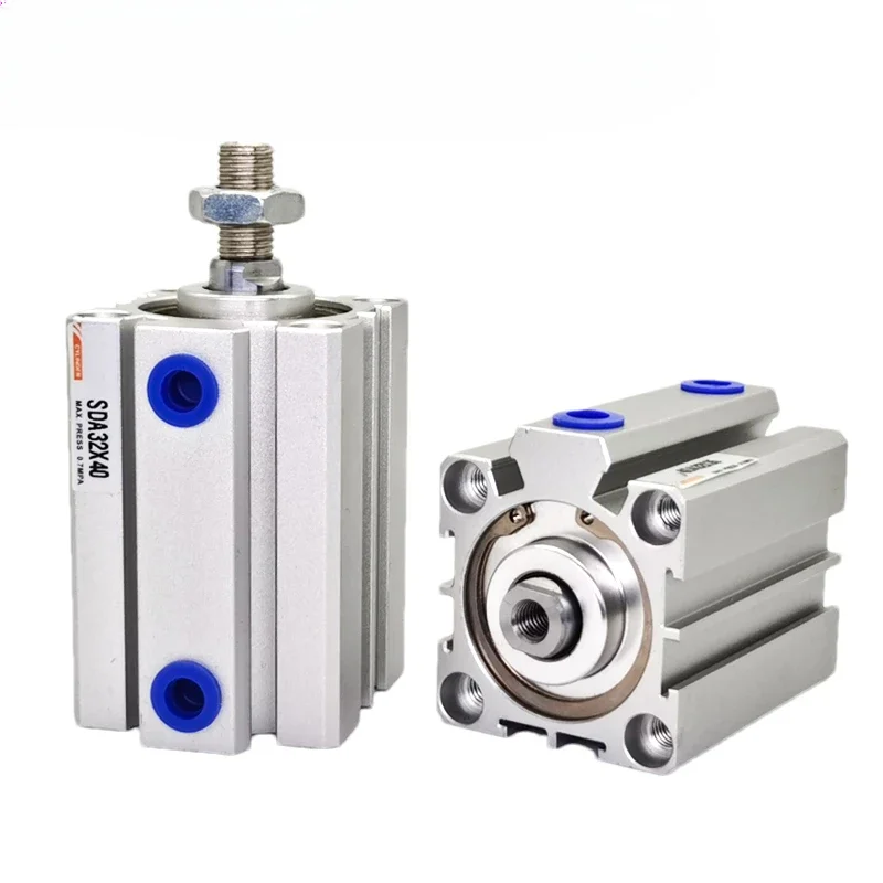 SDA16 20 25 32 40 50 63 80 100mm Bore Compact Thin Air Cylinder 5-100mm Stroke Double Action Aluminium Pneumatic Cylinder