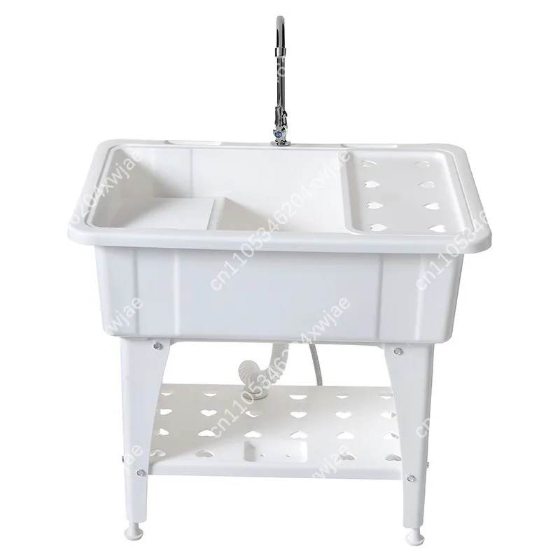 

Plastic Laundry Sink with Washboard & Drainboard Utility Tub for Balcony Garage Home Washing Handy Basin Cabinet