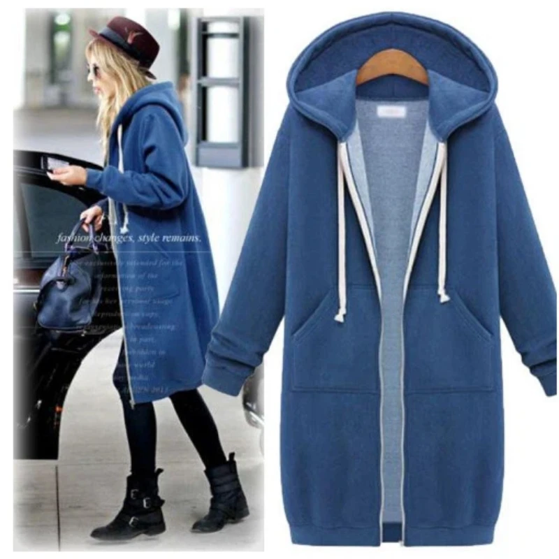 

Autumn and winter women's wear: hooded long-sleeved sweatshirt, loose parka, loose jacket, zipper pocket sport jacket