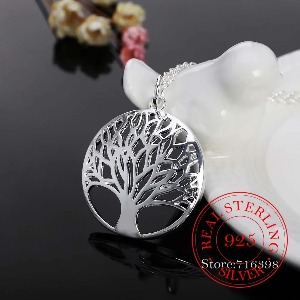 شجرة الحياة كريستال جولة قلادة صغيرة قلادة 925 فضة بيجو كولير أنيقة النساء المجوهرات هدية قطرة الشحن