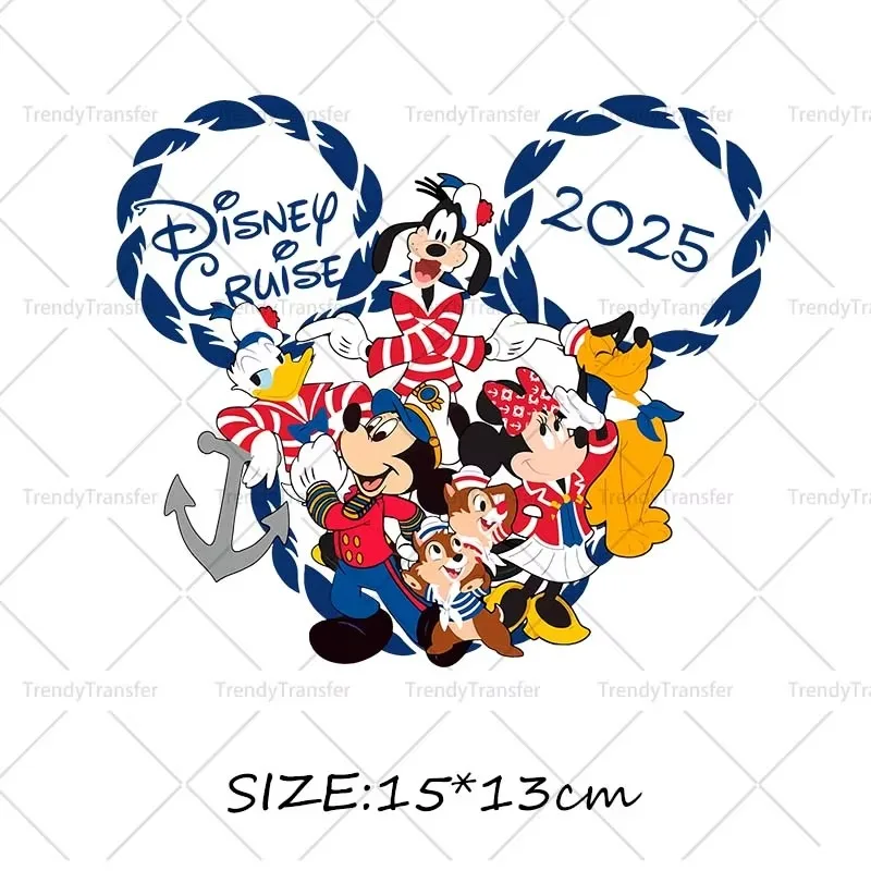 2PCS Disney Mickey Minnie Cruise Family Trip Vacation Patches for Clothes Vynil Heat Transfer Stickers Iron on For Women T Shirt