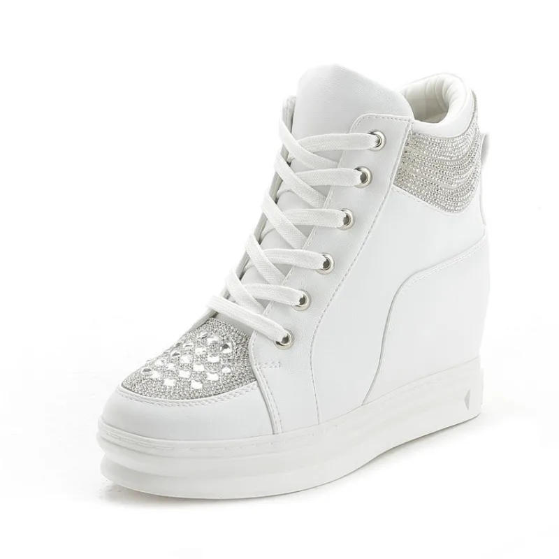 

8cm Microfiber Platform Wedge Leather Spring Leisure Bling Hidden Heels Ankle Women High Brand Chunky Sneakers Autumn Shoes