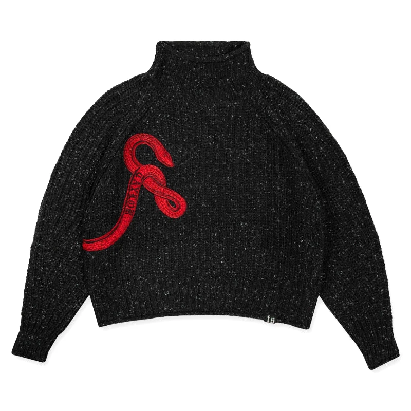 TS Reputation Mockneck Cropped Knit Sweater Top Embroidery Snake Turtleneck Knitted Pullover Taylor Merch Knitwear Women Clothes