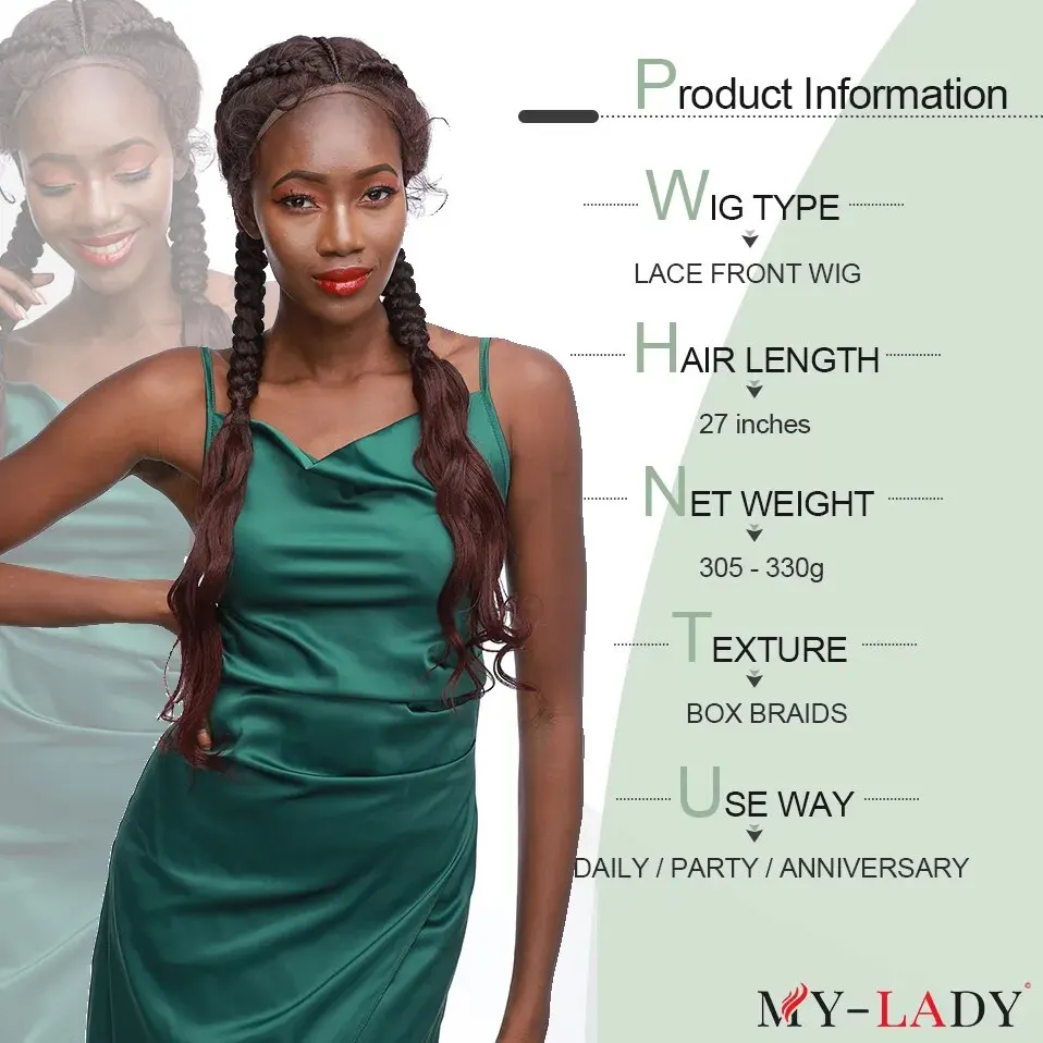 My-Lady 27inch Synthetic Box Braides Wig Lace Front Dutch Cornrow Braided Wig With Baby Hair Wavy Hair End For Afro Black Women