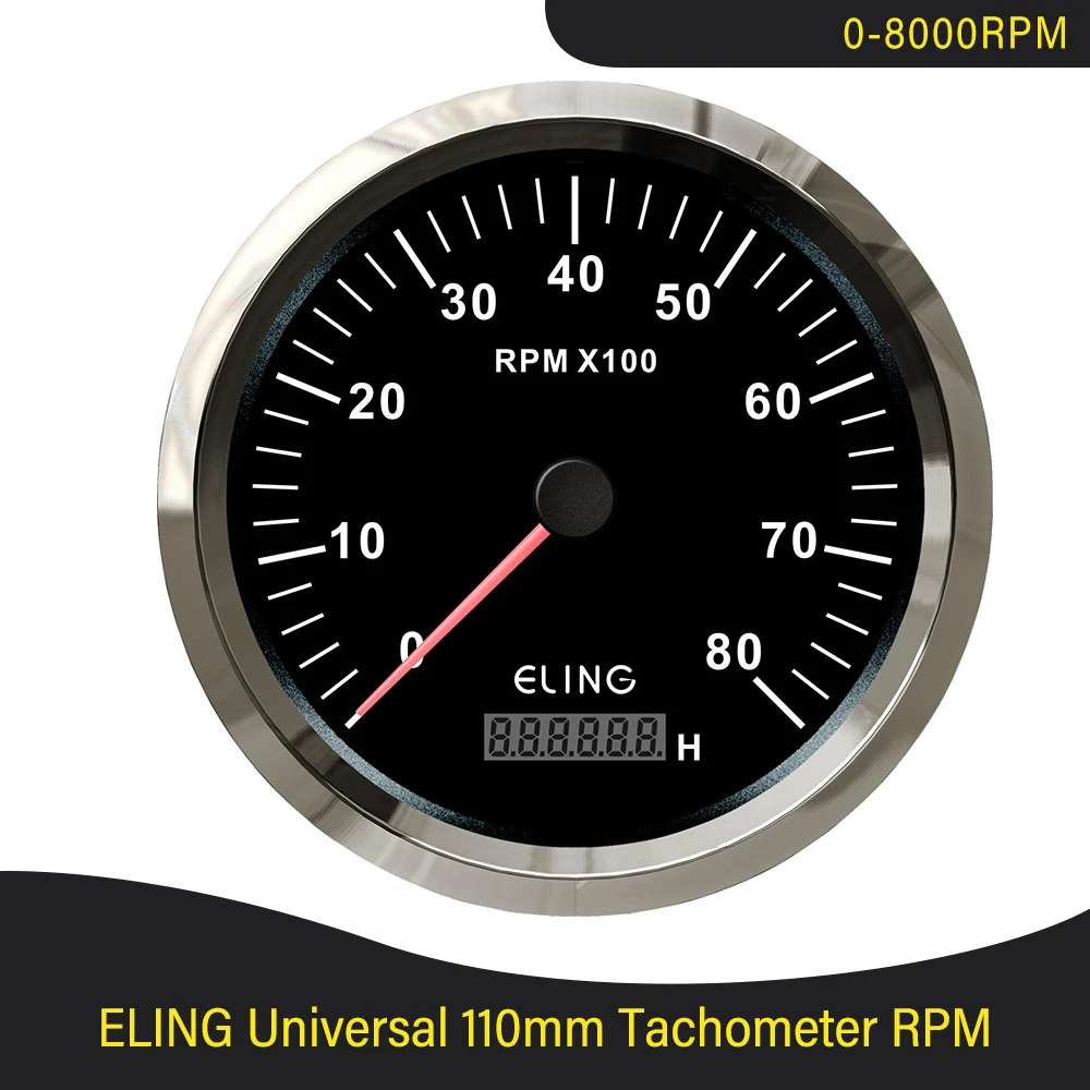 ELING contagiri impermeabile da 110mm 0-8000RPM Tach Gauge con contaore con retroilluminazione gialla rossa per auto camion barca universale