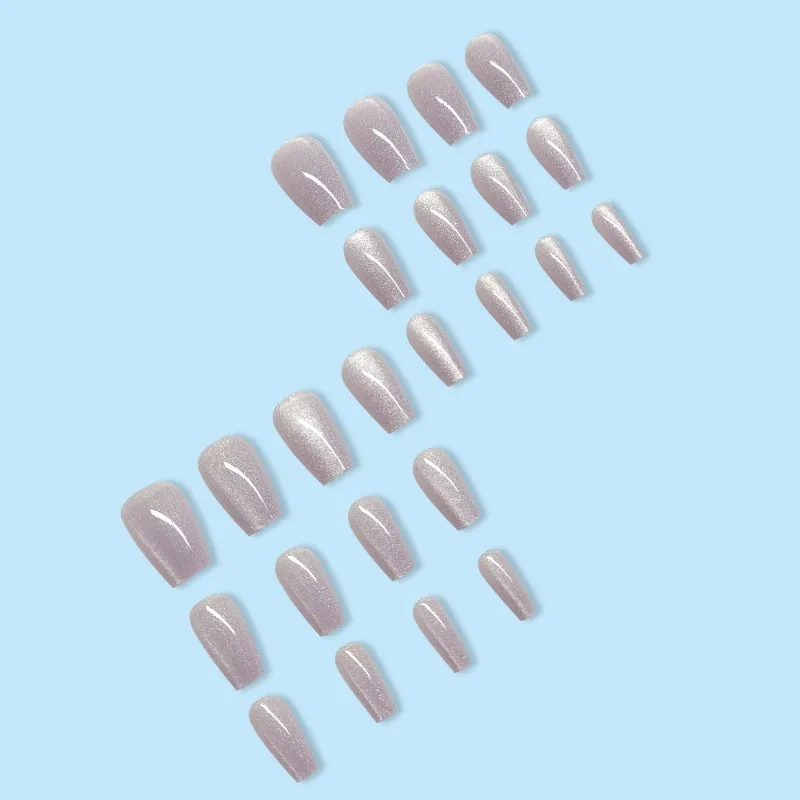 24pcs/set Artificial Nail for Lady Women Manicure Nails Detachable Fake Nail Pink Cat Eye Press on Nails with Glue summer Short