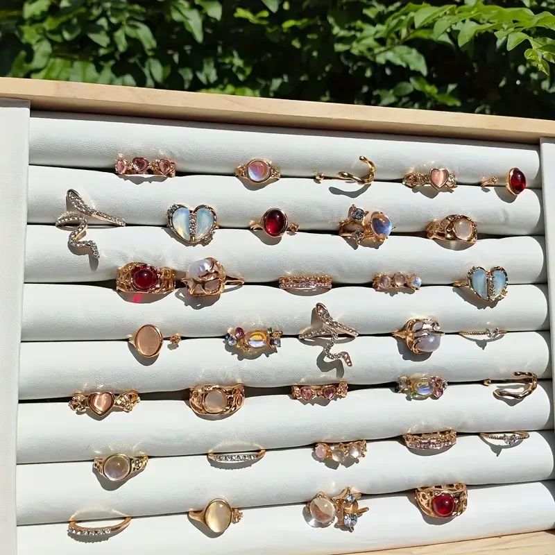 10/17 قطعة موضة القلب و القط العين أوبال خاتم مجموعة للنساء مزيج نمط مفتوح الضابط مجوهرات يومية هدايا الحفلات