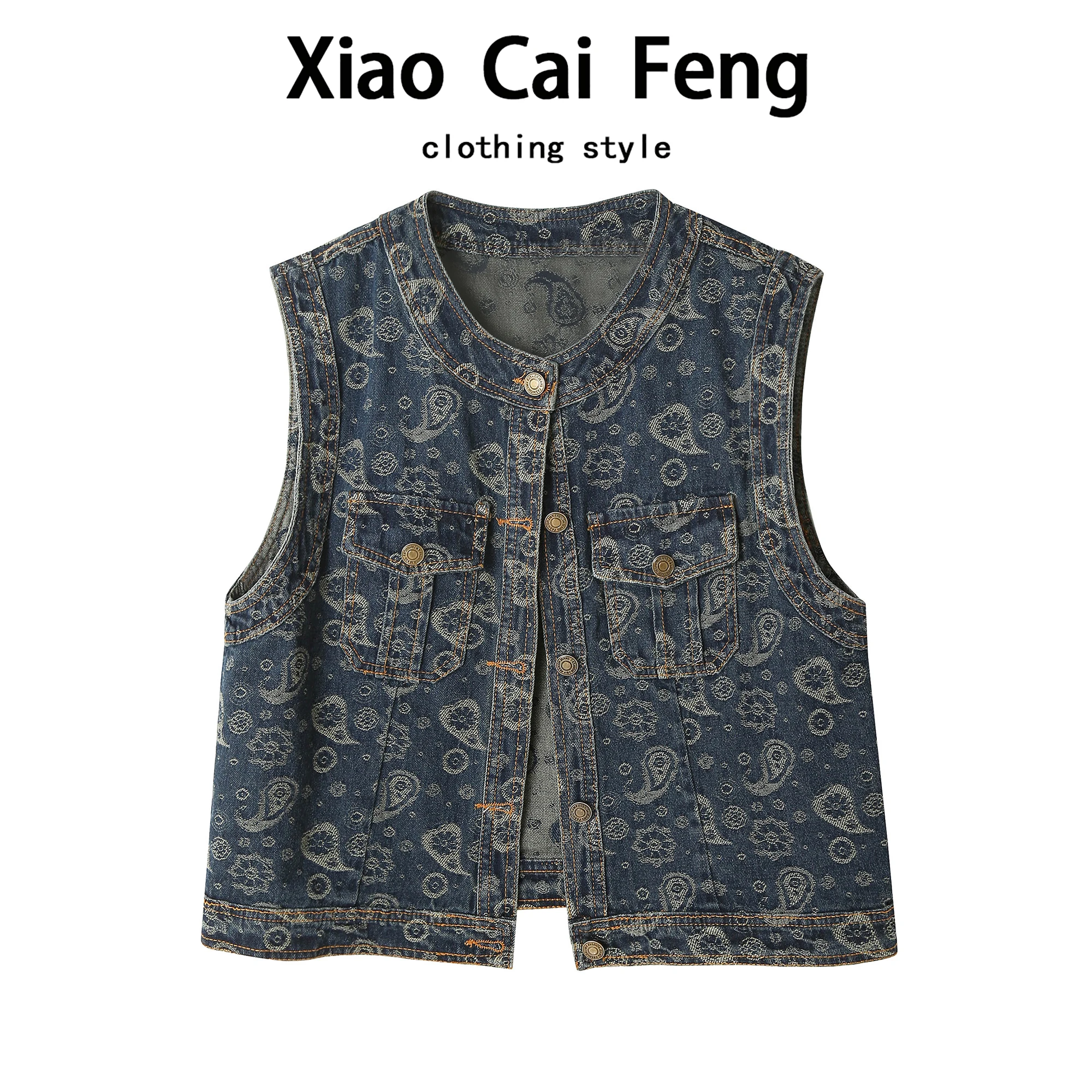 

Retro Heavyweight Embroidered Faion Denim Vest Women's Spring Autumn Casual Loose Metal Bule Vest oulder Top