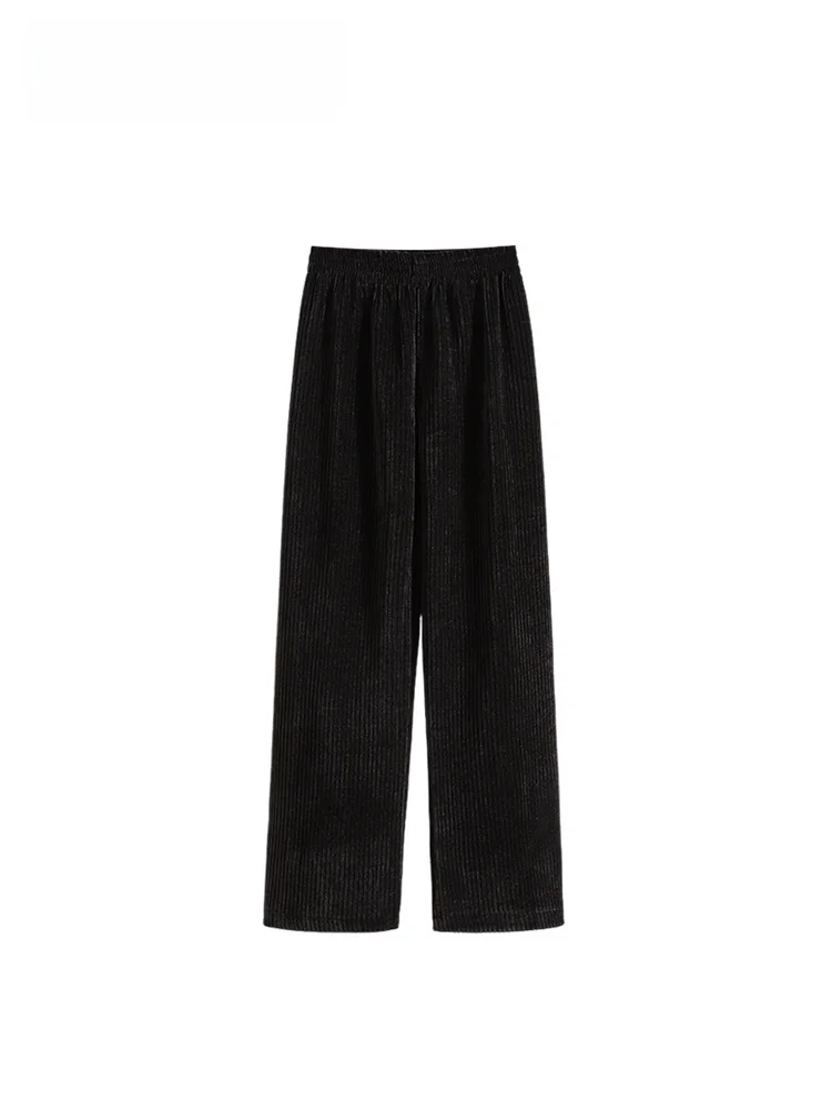 

Брюки прямого кроя с высокой талией на флисовой подкладке, больших размеров, женские повседневные брюки, новинка весны, свободные брюки, скрывающие недостатки фигуры