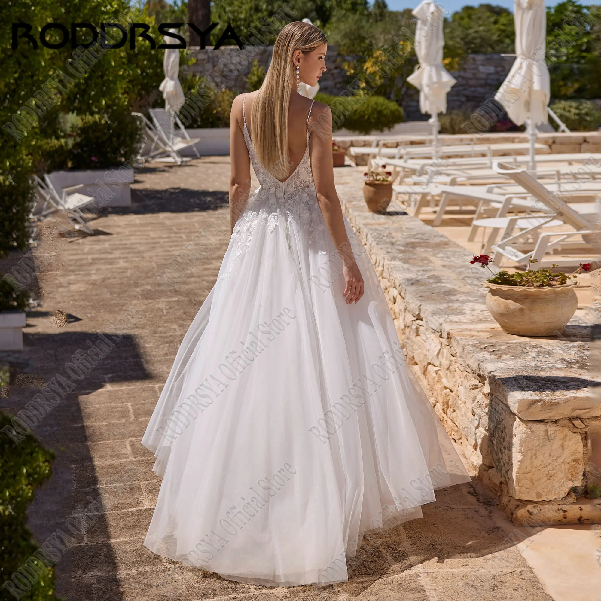 RODDRSYA Beach abito da sposa con scollo a V a-line Side fessura Backless Appliques abito da sposa Spaghetti Strap Vestidos De Novia personalizzatoRODDRSYA Spiaggia V collo abito da sposa A-linea fessura laterale senza