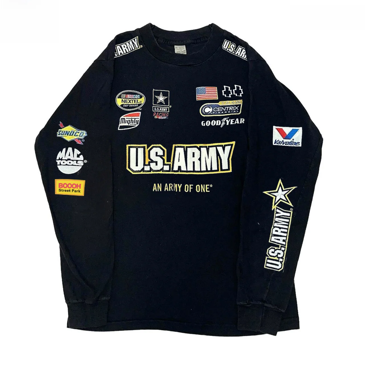 アメリカンスタイルのゆったりとした長袖レーシングtシャツ、オートバイ・ヒップホップスタイルのカジュアルトップス、ヘビーウェイト・ラージサイズのスウェットシャツ