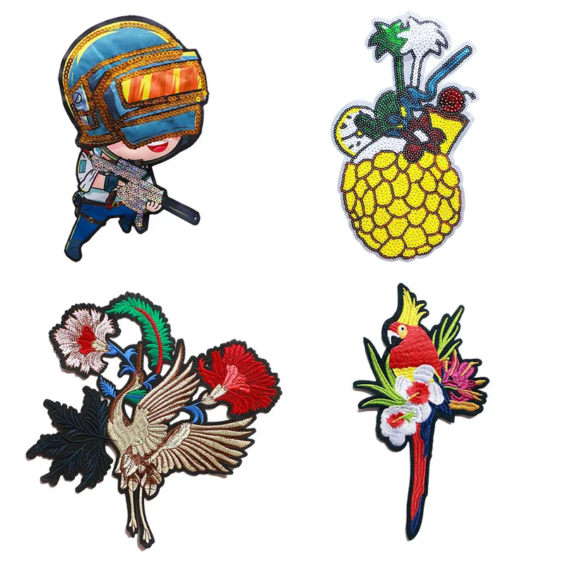 Cute Cartoon Sequin Embroidery Game Character Nautilus Glue Sequin Pineapple Swan Patch Sewn DIY Badge Casual T-shirt Jacket