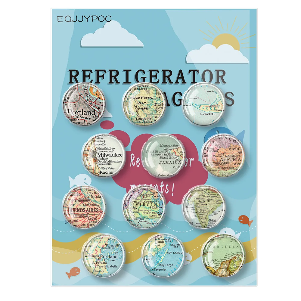 

Old Map Refrigerator Magnet Kitchen Refrigerator Decoration Note Memo Adsorption Fixed Magnet Small Size Set of 12 30mm