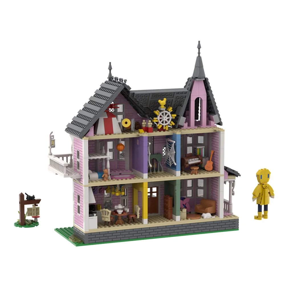 MOC horror Movie THE PINK PALACE Building Blocks Model CORALINESS Ghost House Bricks DIY Assembled Toy Halloween Children Gift