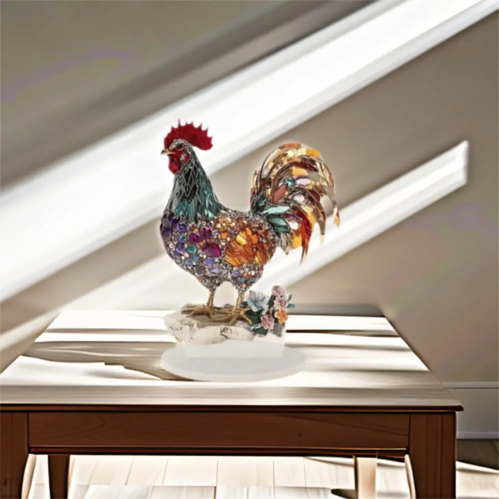 الاكريليك الديك زخرفة الإبداعية 2D شقة الحيوان تمثال زخرفة رائعة الملونة المنمنمات تمثال النحت هدية #2