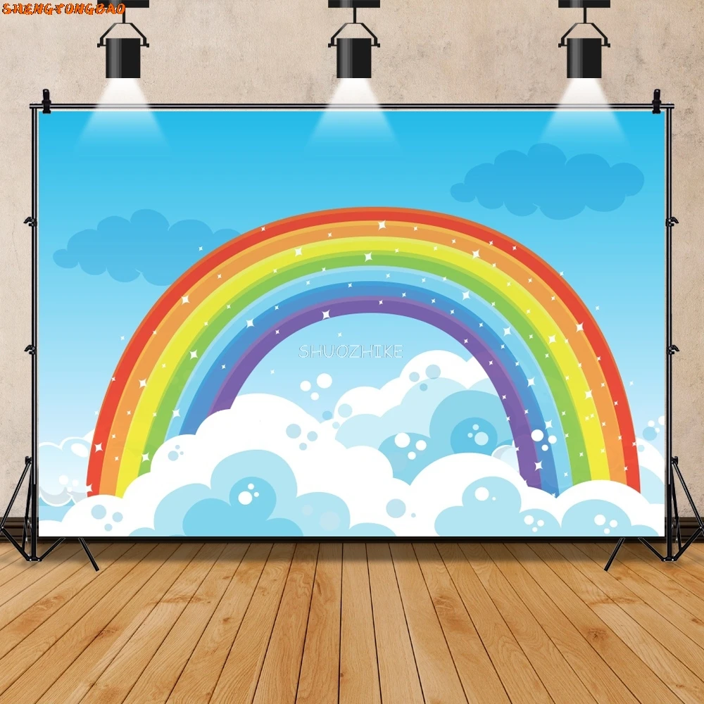 Радужные фоны для фотосъемки Baby Shower для мальчиков и девочек, первый день рождения, облако, блестящая звезда, фотофон для фотостудии