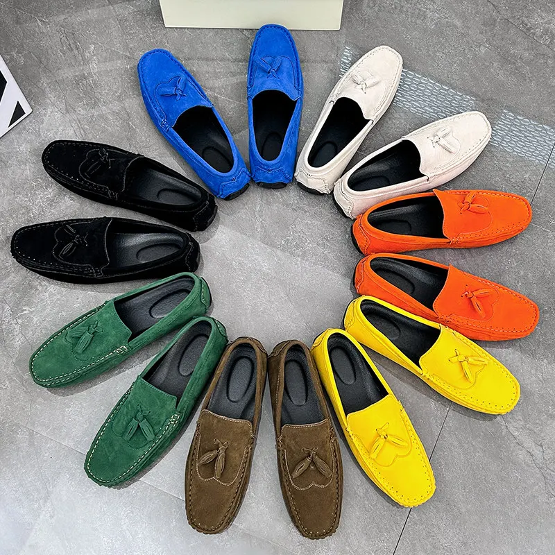 Big Size 38-48 Yellow Leather Men's Casual Shoes Soft Comfort Suede Loafers Man Fashion Slip-on Men Flat Shoes mocasines hombre