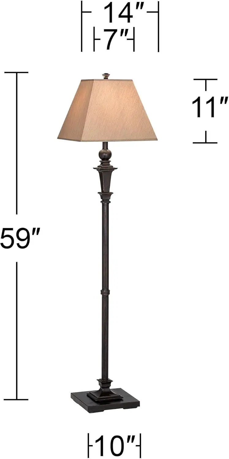 Madison Country Cottage Standing Floor Lamp Tall Italian Bronze Brown Metal Taupe Faux Silk Square Hardback Shade Decor