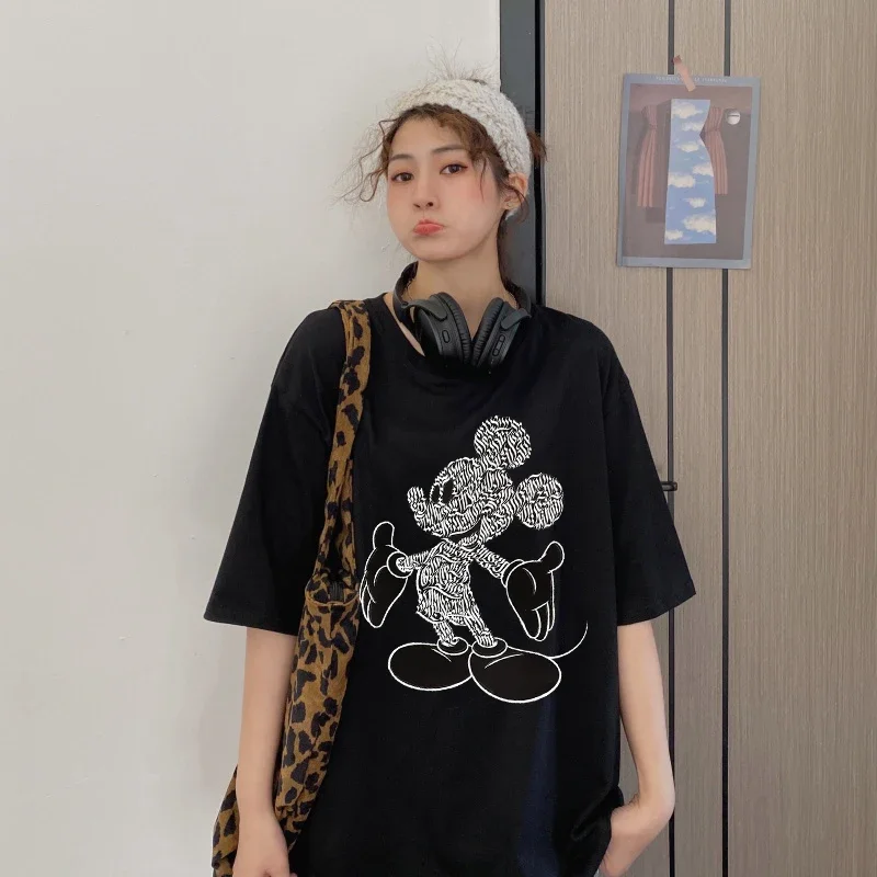 Camiseta de Mickey Mouse feminina, roupa Kawaii fofa, camiseta gráfica Anime, blusa da moda, verão, Y2k