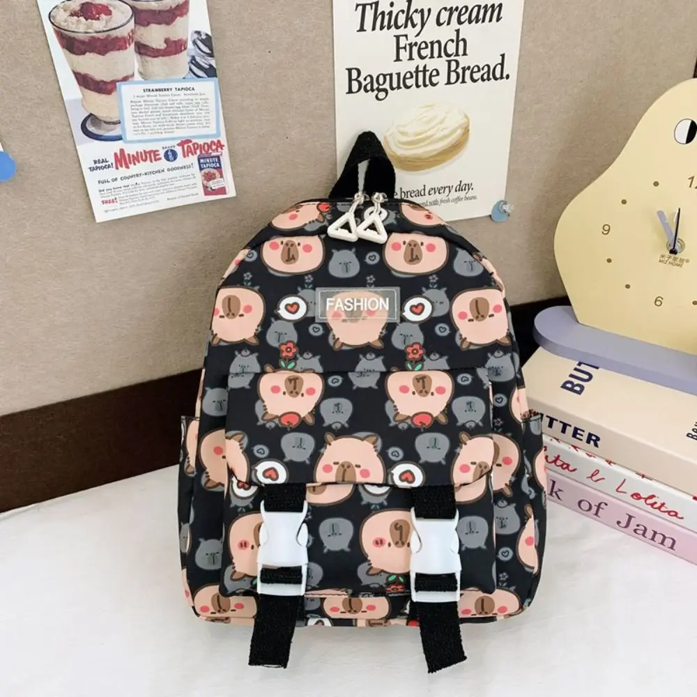 

Large Capacity Capybara Nylon Backpack Printing Lightweight Children's School Bag Korean Style Wide Straps Student's Book Bag