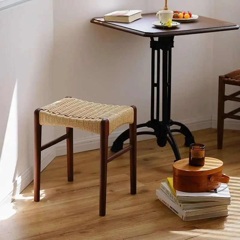 Handmade Woven Cherry Wood Stool - Japanese Aesthetic, Solid Build, Great for Home, Study & Dining