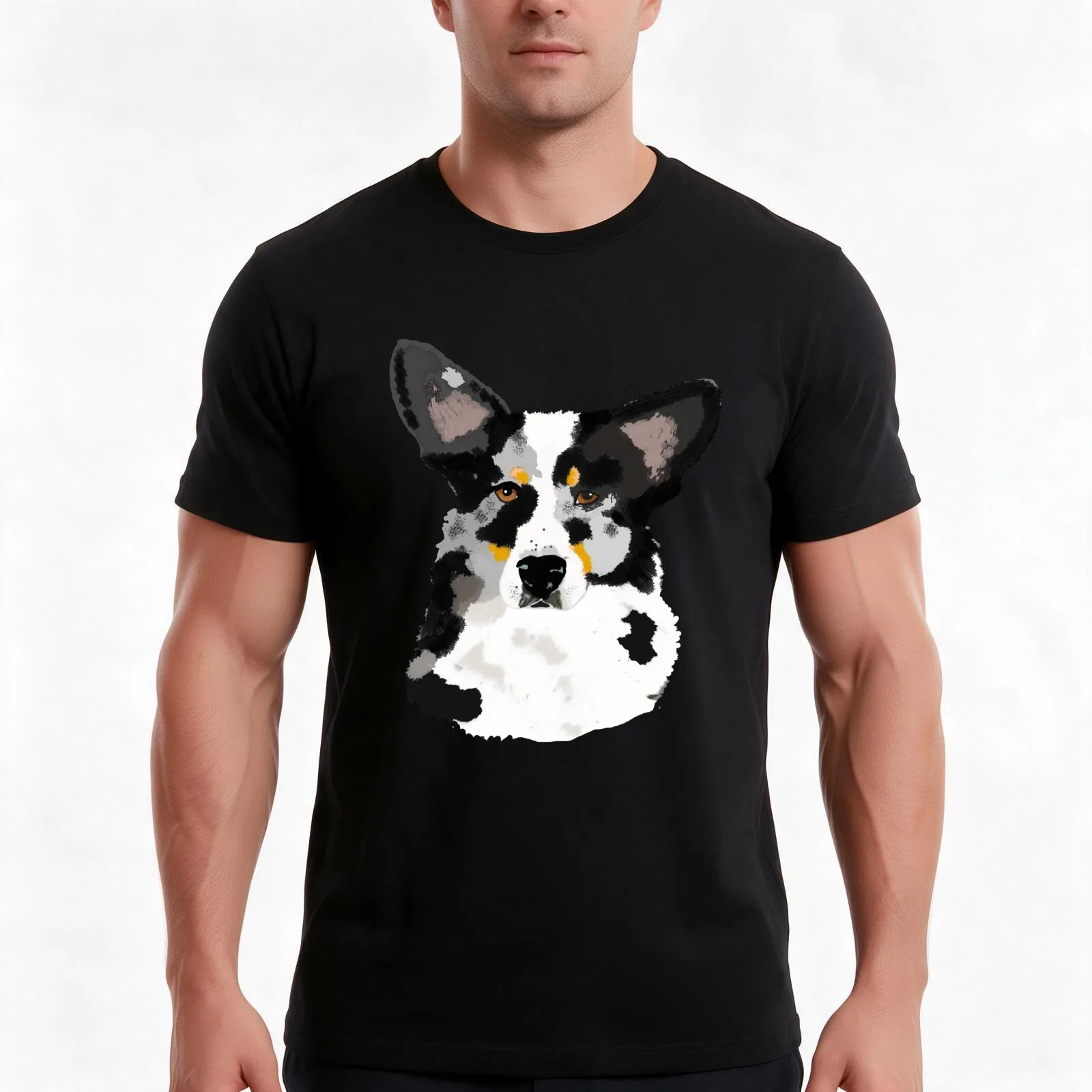 Blue Cardigan Corgi Portrait T-Shirt, Summer Casual Cotton Tee, Oversized Streetwear Tops, Vintage Graphic Print, 100% Cotton