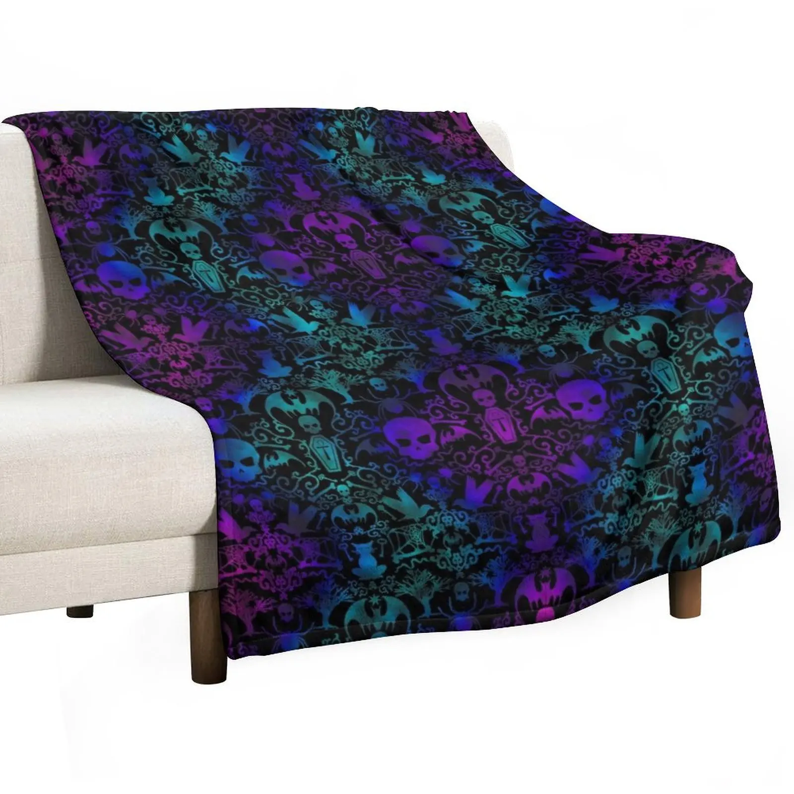 

Goth Everything Damask teal & purple Throw Blanket Hairys Decorative Beds Weighted Blankets