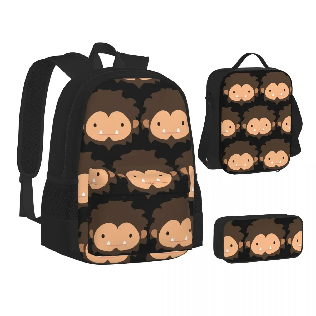 Sneaky Sasquatch Big Head Backpacks Boys Girls Bookbag Students School Bags Kids Rucksack Lunch Bag Pen Bag Three-Piece Set