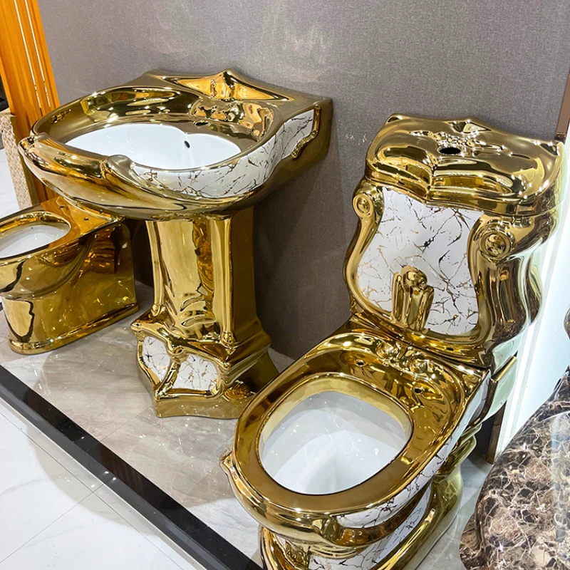 European Palace Golden Toilet Hotel Home Retro Toilet Colorful Creative Split Pillar Basin Emperor Hong Bathroom