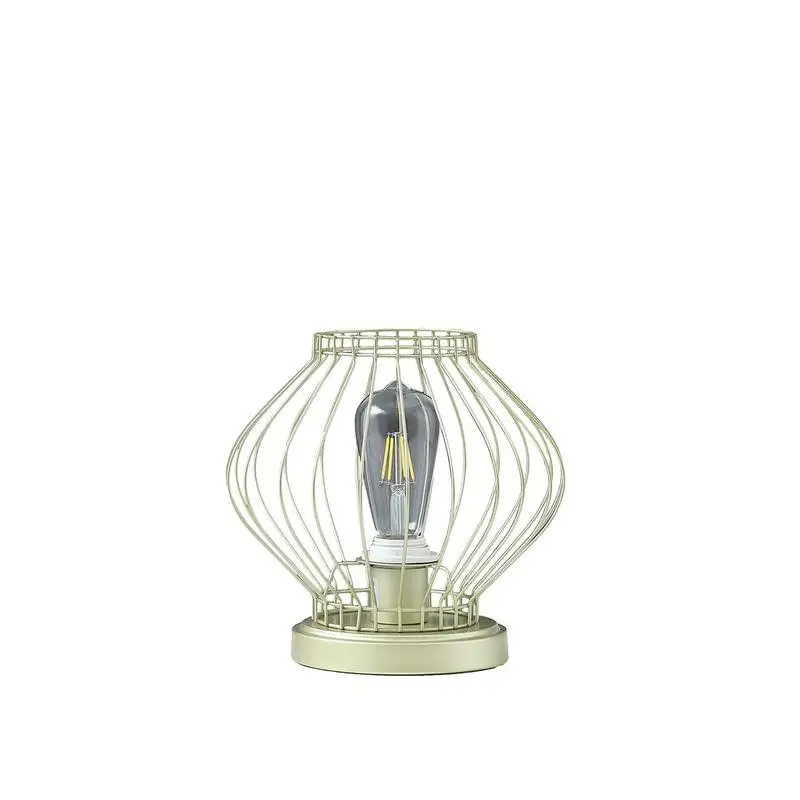 

9.5 Inch Industrial Farm Cage Uplight Metal Table Lamp in Satin Matte Gold Finish